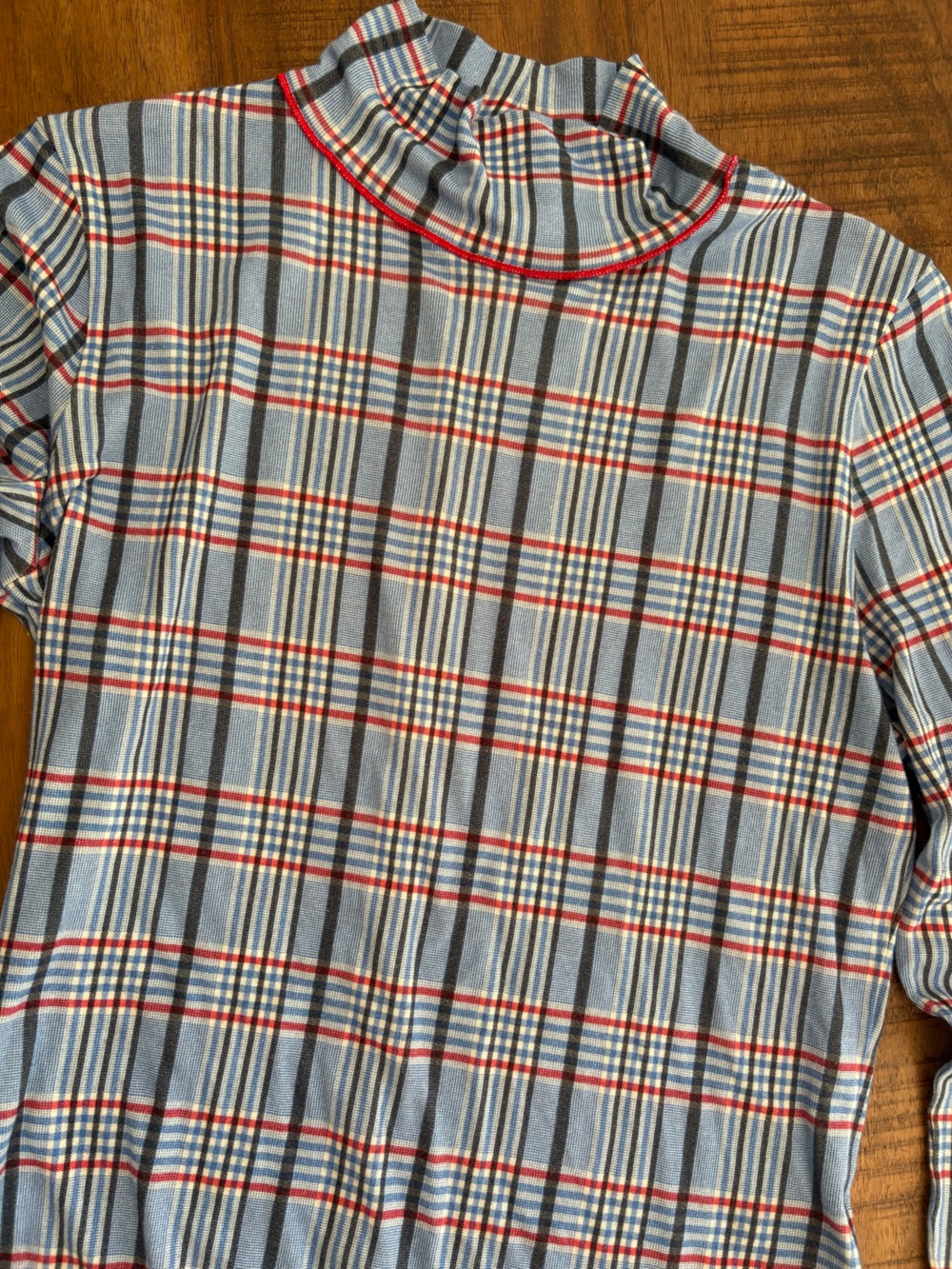 rag & bone Light Blue Plaid thin turtleneck tee with Red and Navy Stripes Med - Picture 2 of 6